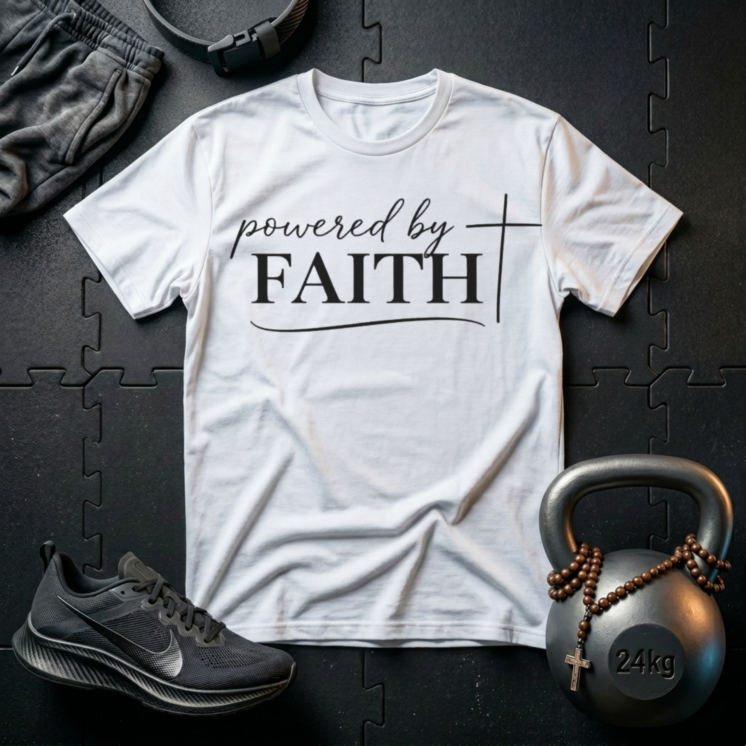 Powered By Faith Script T-Shirt
